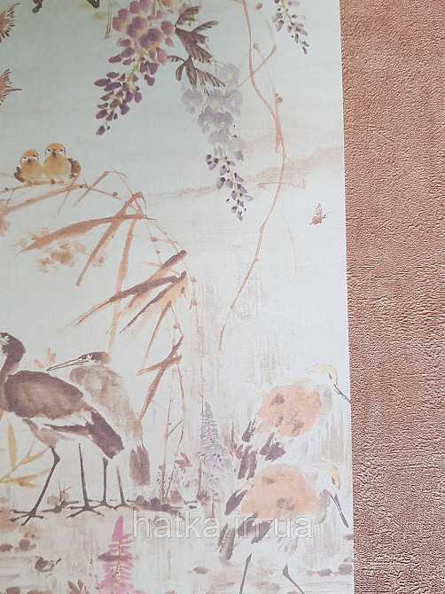 Шпалери вінілові Grandeco One roll one motif 1.59x2.8 панно птиці гілки квіти рожеві коричневі Київ - фото 2