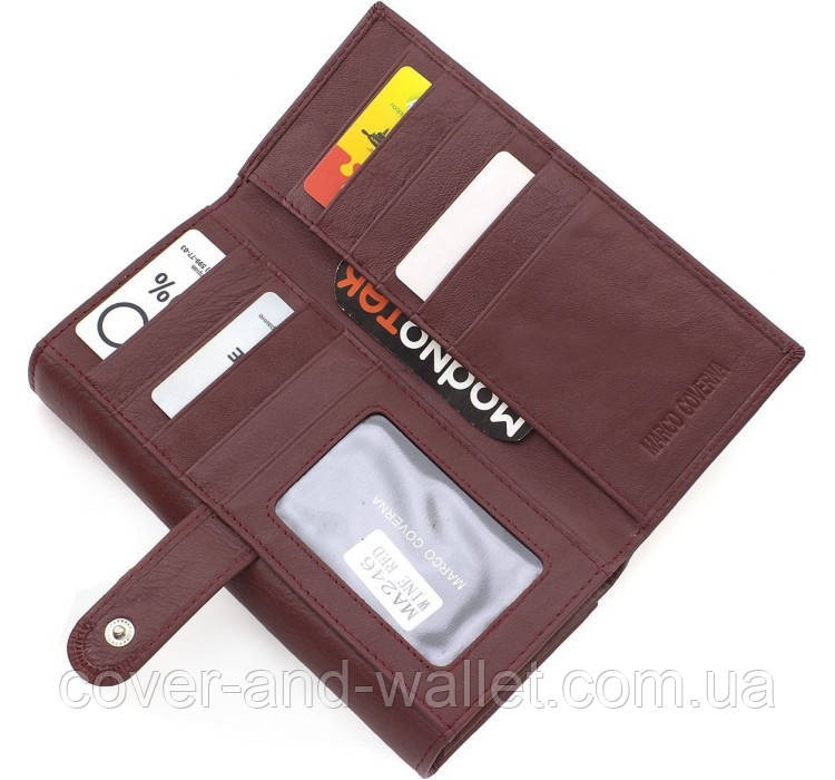 Женский бордовый кожаный кошелек на много карточек Marco Coverna Киев - изображение 3
