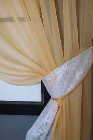 Кухонный комплект VR-Textil № 085к шторки с ламбрекеном золотистый с белым 280х170 см (52-0828) Киев