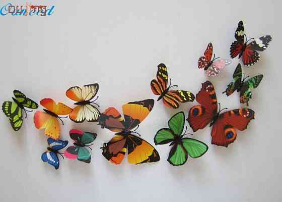 Різнокольорові метелики на магніті - у наборі 12шт. різних розмірів, пластик, в набір також входить скотч Київ