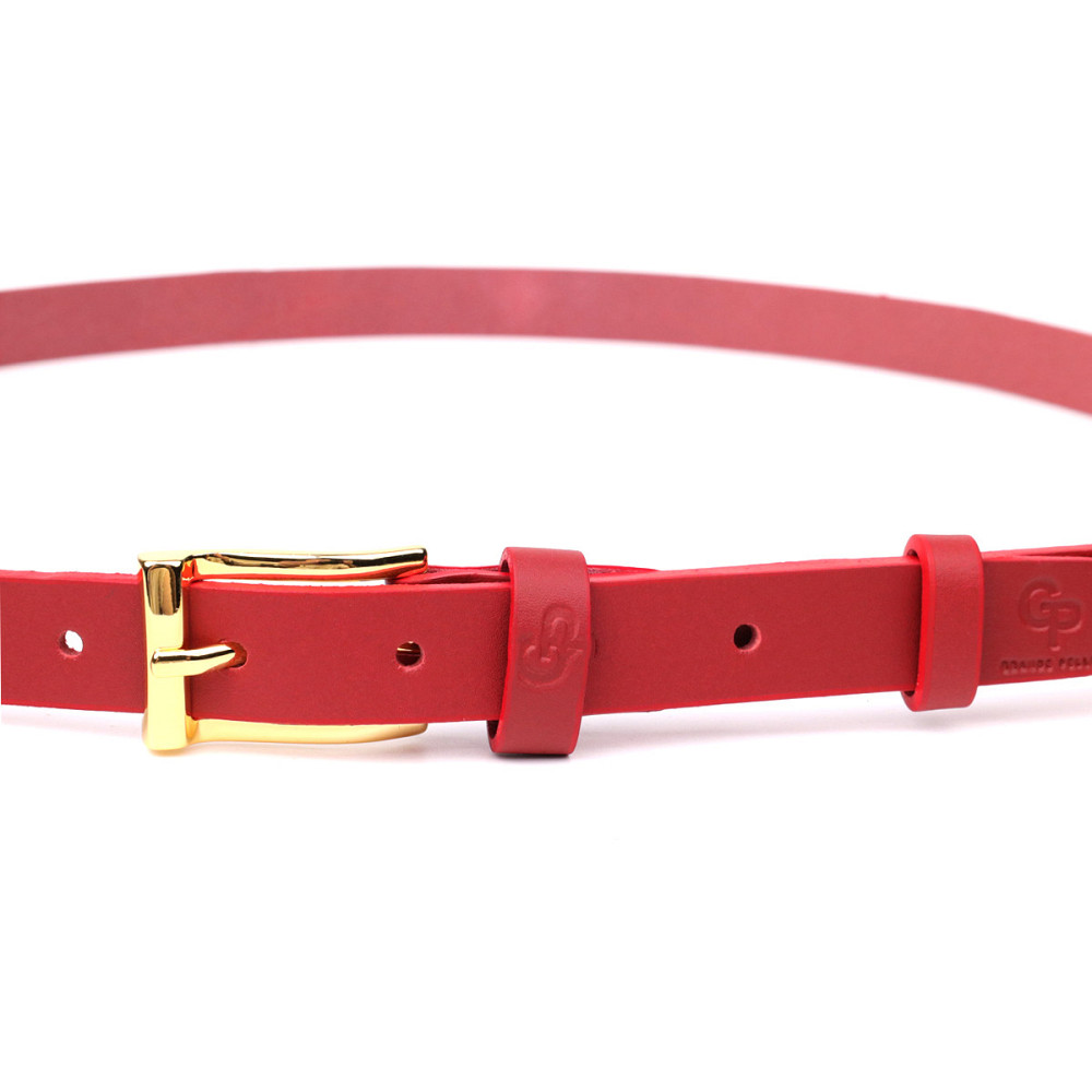 Яскравий тонкий шкіряний ремінь для жінок GRANDE PELLE 22951 Червоний Київ - фото 6