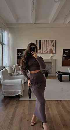 Жіночий облягаючий костюм: топ і спідниця зі складками мікродайвінг Шоколад, 42/44 Одеса