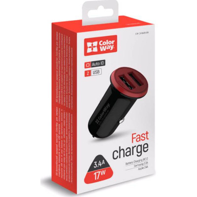 Зарядное устройство ColorWay 2USB AUTO ID 3.4A (17W) red/black (CW-CHA026-BK) Винница - изображение 4