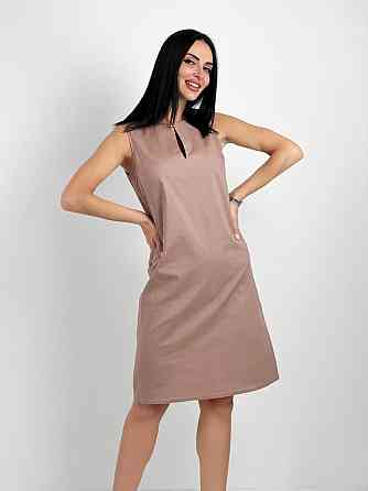 Лляне плаття міді "Viki" оптом | Розпродаж моделі Капучіно, 42-44 Київ