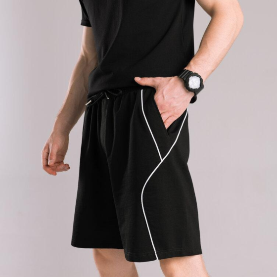 Мужские шорты на лето широкие до колен с карманами двунитка Черные Pobedov Shape XL Одесса