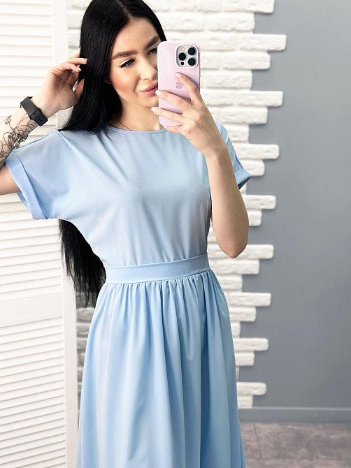 Женское платье миди с короткими рукавами Валенсия 42, Голубой Киев - изображение 2