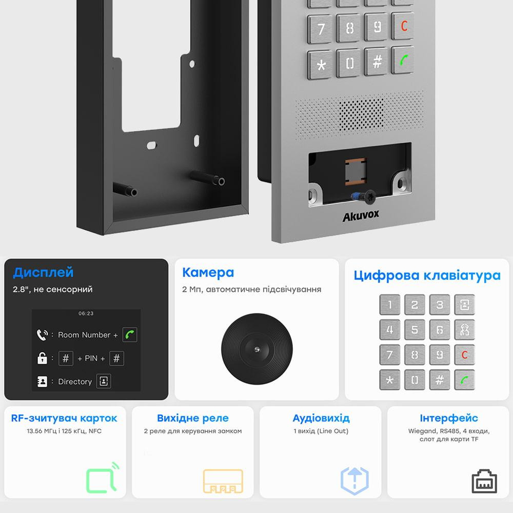 IP-відеопанель багатоабонентська 2Mp Akuvox S532 з екраном 2.8