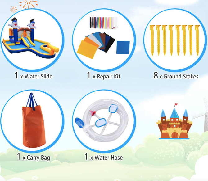 Парк з водними гірками Costway Dolphins 7-в-1 з басейном і водометом Київ - фото 7