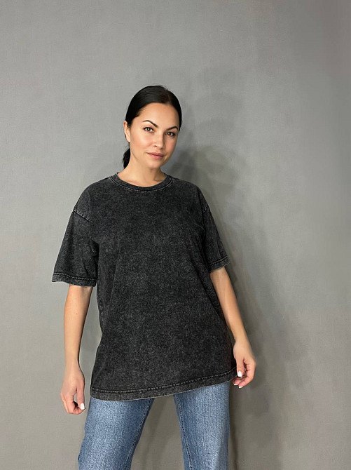 Футболка женская A-N 48020 базовая оверсайз удлиненная свободный крой вареная тай дай one size, черный, one size Киев - изображение 15