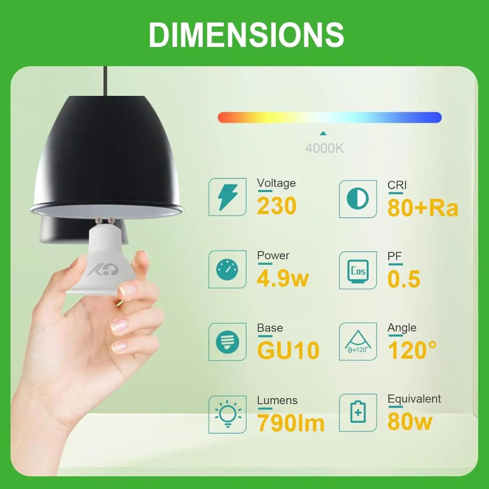 Набір LED ламп GU10 4.9W 790 lm, 4000K нейтральний білий, енергозберігаючі LED лампи для точкового освітлення Київ - фото 9