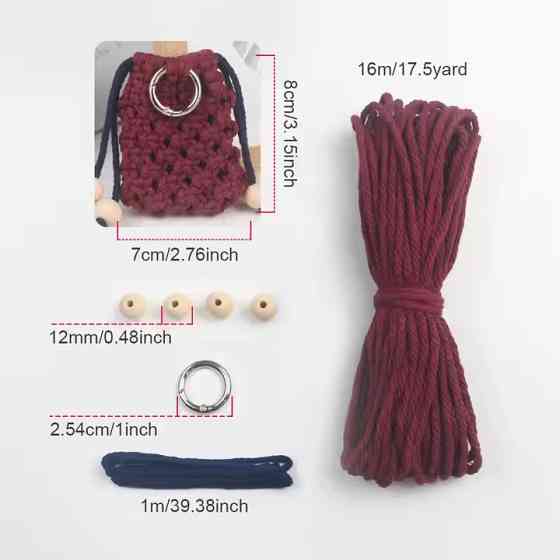 Набір макраме для ручного в'язання чохла для навушників та аксесуарів 8х7 см бордовий для рукоділля та творчості Кам'янець-Подільський