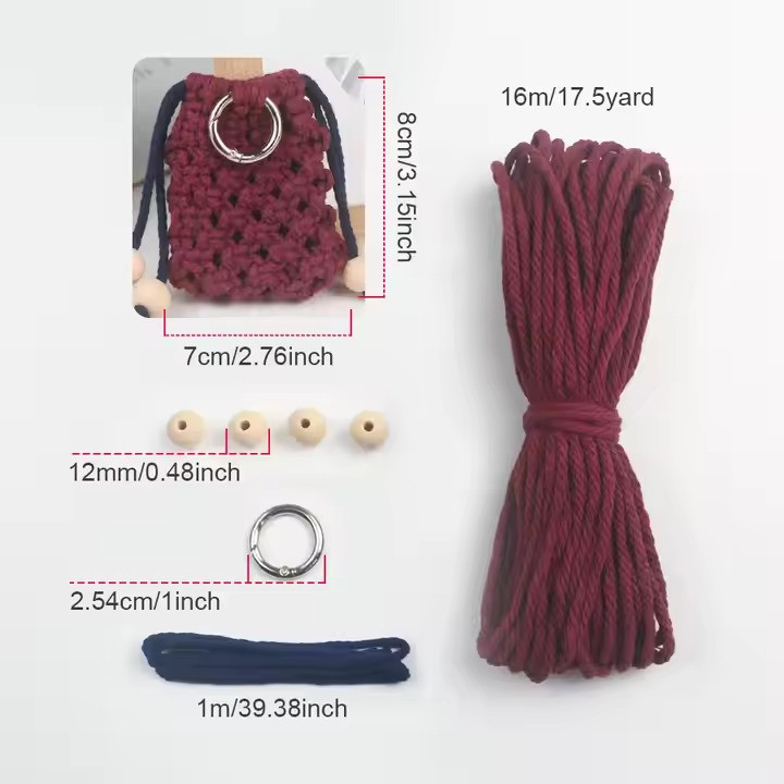 Набор макраме для ручного вязания чехла для наушников и аксессуаров 8х7 см бордовый для рукоделия и творчества Каменец-Подольский - изображение 3