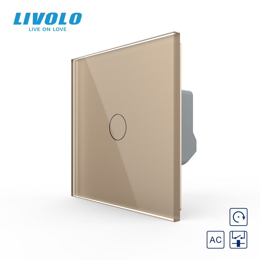 Сенсорна кнопка 1 сенсор Сухий контакт Livolo золото скло (VL-C701IH-13) Коломыя - изображение 2