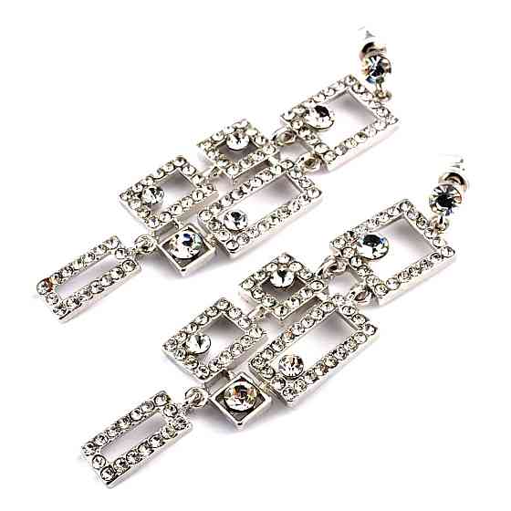 Серьги длинные белые со стразами СГ3050-1 Киев