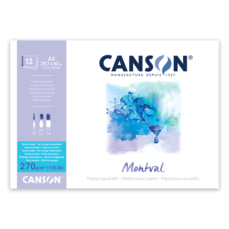 Склейка для акварелі MONTVAL А3 270г/м2 12л натуральний білий, крупне зерно, Canson Київ - фото 1