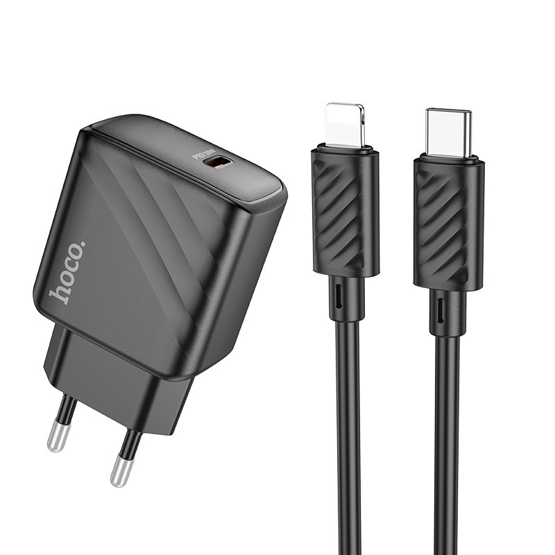Мережевий зарядний пристрій з кабелем HOCO CS22A Value single port PD30W charger set(C to iP) Black Одеса - фото 1