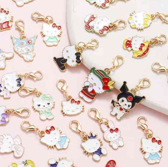 Набор 10 шт. эмалированных подвесок в виде котиков Hello Kitty | Брелки и кулоны из цинкового сплава Киев