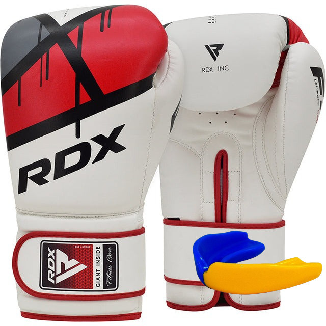 Боксерские перчатки RDX F7 Ego Red 14 унций с капой в комплекте белые с красным Киев - изображение 1