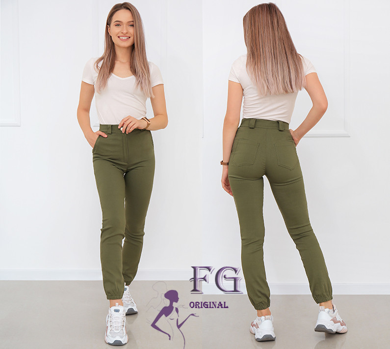Жіночі брюки джоггери "Elias" тонкі оптом | Батал | Розпродаж моделі 50, Хакі Київ - фото 2
