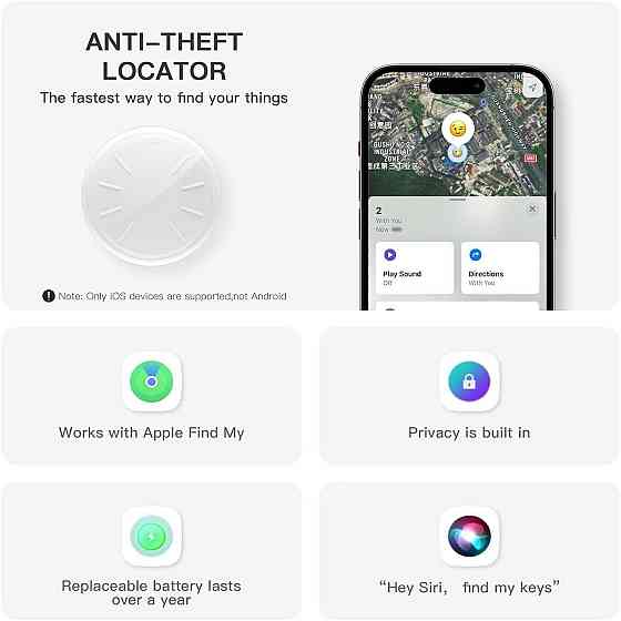 GPS Bluetooth трекер ZITTZ 4 шт, сумісний з Apple Find My, AirTag-аналоги, брелок для ключів, валізи, рюкзака, домашніх тварин Київ