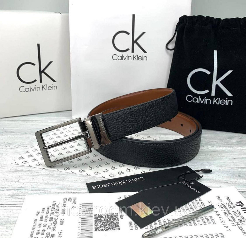 Двусторонний кожаный ремень в подарочной упаковке (454) черный/светло коричневый Киев - изображение 4