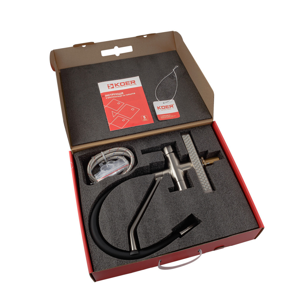 Кухонный смеситель Koer KB-74027-02 с функцией водопад и черным силиконовым изливом (KR5201) Харьков - изображение 6