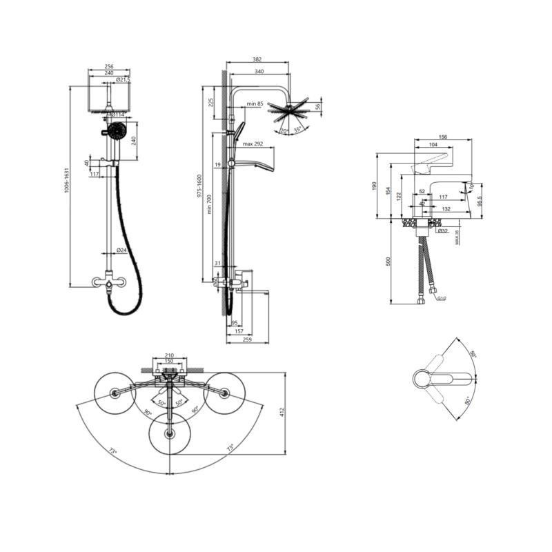 Акційний набір Lidz:Astra 001F Змішувач для раковини LDAST001FCRM48085+Astra 1030 Душова система універсальна на три Київ - фото 2
