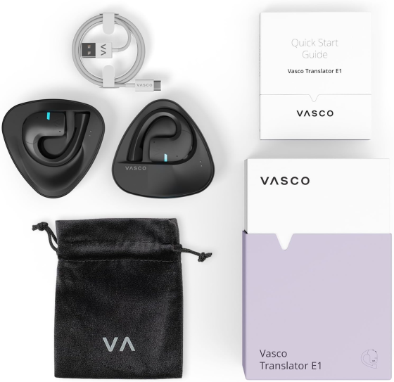 Навушники-перекладачі Vasco Translator E1, 51 мова, AI-переклад у реальному часі, Bluetooth 5.2, USB-C, чорні Київ