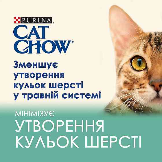 Вологий корм CAT CHOW Hairball для дорослих котів для зменшення утворення кульок шерсті у травному тракті, шматочки у підливці, з куркою та зеленою кв Київ