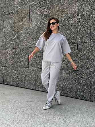 Спортивный костюм женский футболка и штаны джогеры Серый XL-XXL Харьков