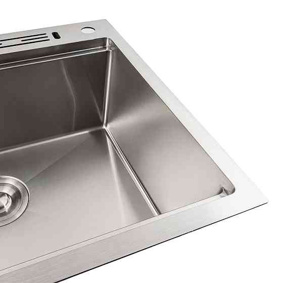 PLATINUM Кухонна мийка нержавійка 60х50 Platinum Handmade з підставкою для ножів (сифон круглий Киев