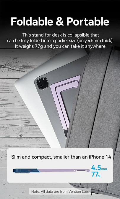 Тримач для телефону  Vention Portable Cell Phone Stand Holder for Desk Aluminum Alloy Type Gray (KCZH0) Київ - фото 5