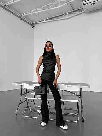 Жіночий трендовий топ із драпіруванням з екошкіри Чорний, 44/46 Одеса