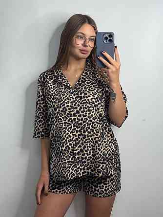 Женский летний костюм из штапель-шёлка в ярком принте Леопард M-L Харьков