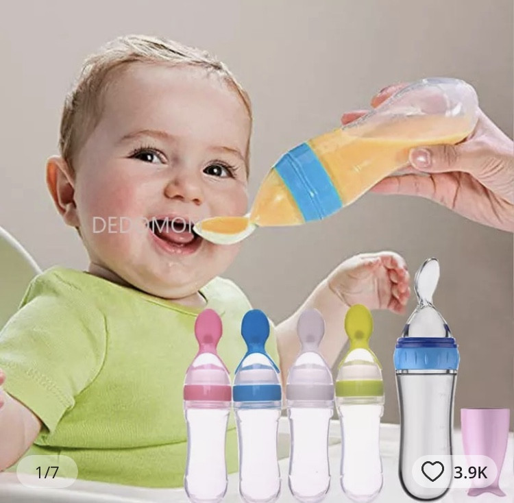Ложка для кормления малышей розовая, силиконовая бутылочка для кормления, размер 20*5 см, возраст от 4 мес. Киев - изображение 2