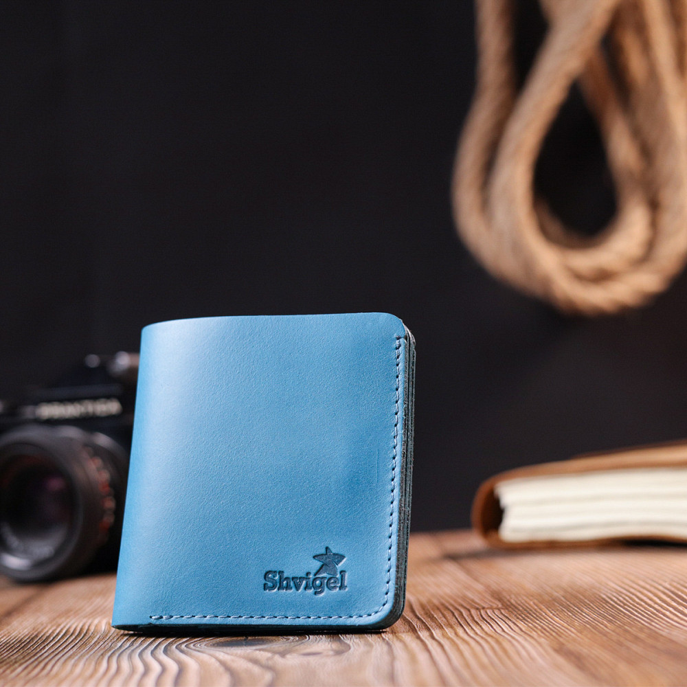 Кожаное винтажное портмоне Shvigel 16605 Синий Киев - изображение 8