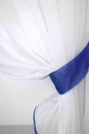 Кухонні штори VR-Textil № 091к з ламбрекеном і підв'язками синій з білим 270х170 см (52-0254) Київ