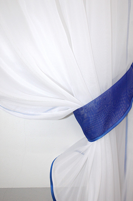 Кухонні штори VR-Textil № 091к з ламбрекеном і підв'язками синій з білим 270х170 см (52-0254) Київ - фото 3