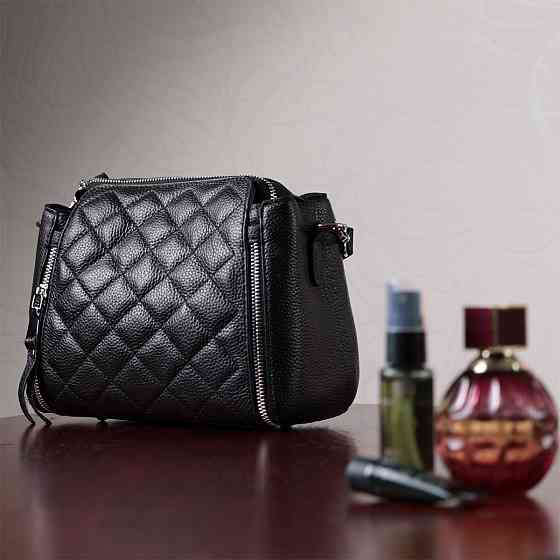 Трендова сумка для жінок у ромби з натуральної шкіри Vintage 22667 Чорна Київ