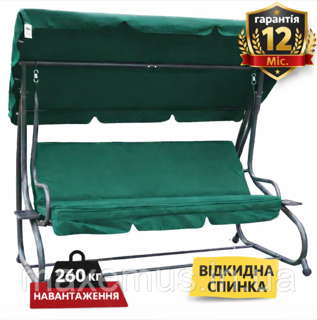 Садовые качели Bonro Garden 4-х местная раскладная с навесом качели для сада и дачи зеленая Мостиська - фото 11