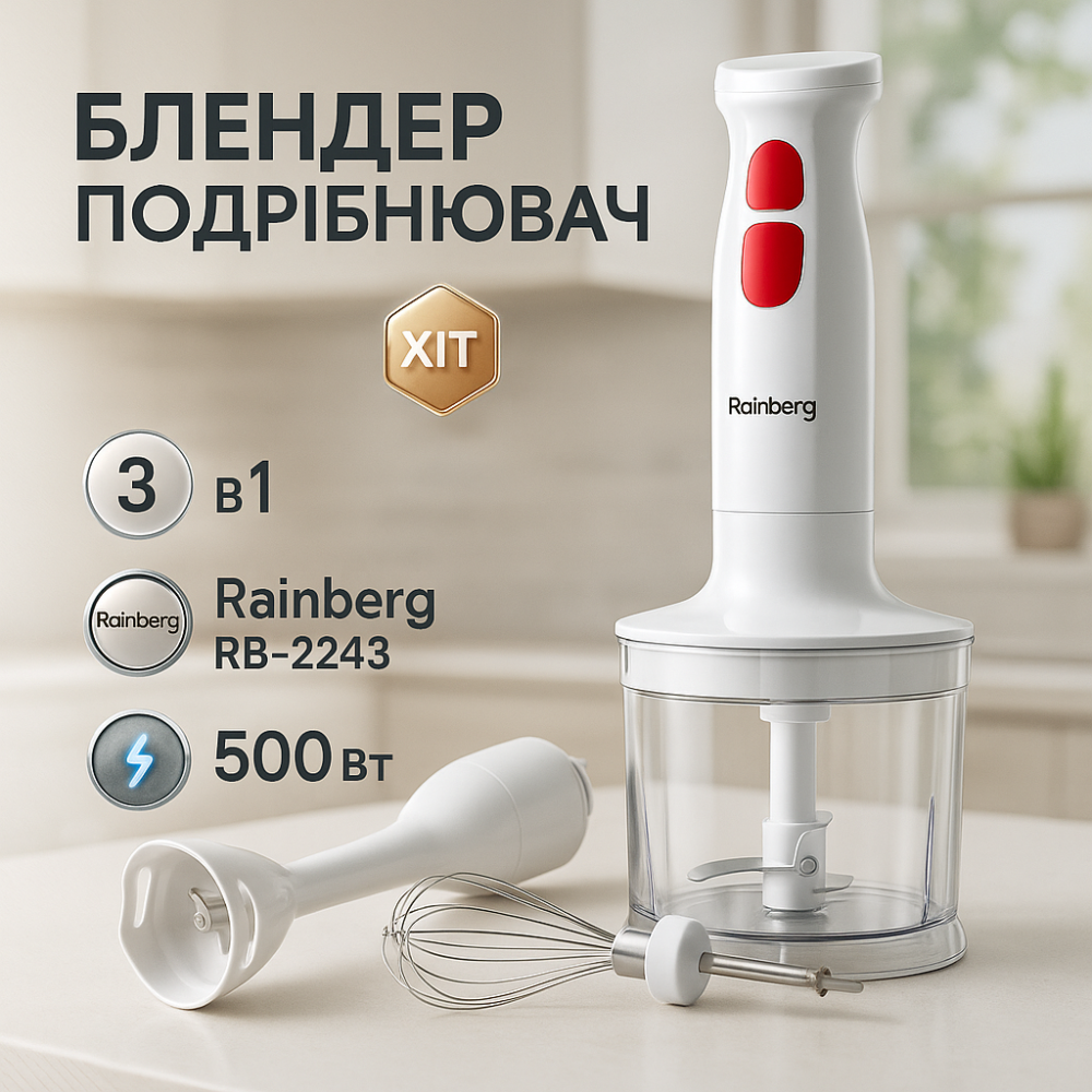 Блендер для измельчения детского пюре Rainberg, Кухонный комбайн металлический, Блендеры с насадками OC-24 Львов - изображение 12