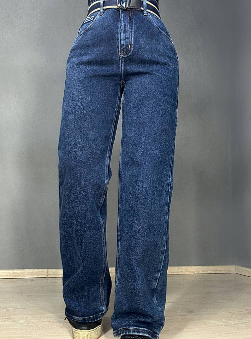 Джинси жіночі Derun 8226 утеплені палаццо на флісі з ременем сині, синій, 31, 31, 84 см, 110 см Київ - фото 1