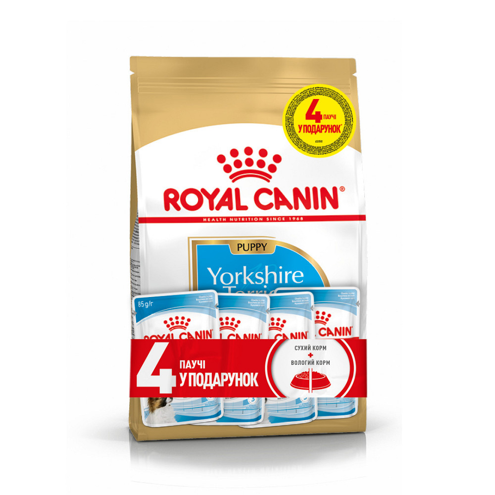 Корм для цуценят породи Йоркшир-тер'єр ROYAL CANIN YORKSHIRE PUPPY 1.5кг + 4 паучі вологого корму у подарунок Київ - фото 1