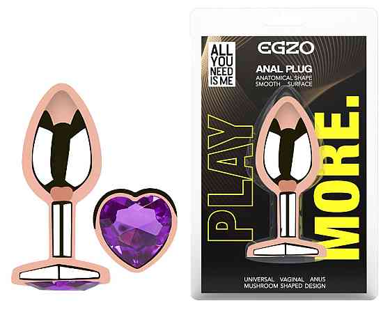 Анальна пробка з кристалом EGZO - Rose Gold Heart Plug Purple size S Sex Aura Київ