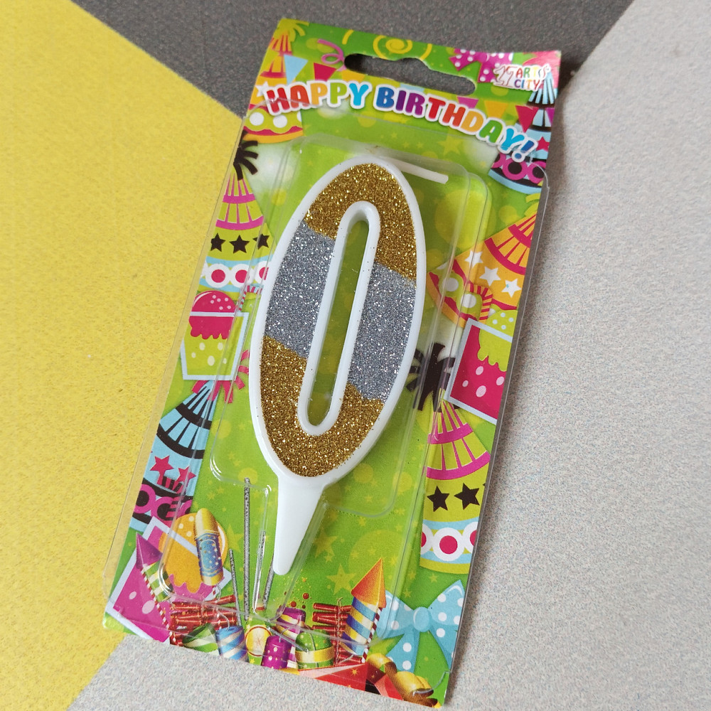 Свеча для торта 0 цифра блеск золото-серебро Киев - изображение 1