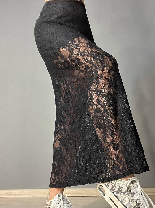 Спідниця жіноча Shiqi 9314 гіпюрова прозора довга з підкладкою стрейтчева чорна, чорний, M Київ - фото 12