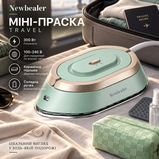 Міні-праска Newbealer Travel 300 Вт, 100–240 В, керамічна підошва, складна ручка, дорожня праска для одягу, зелена Київ