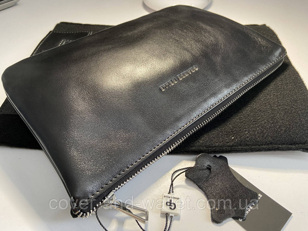 Мужская барсетка клатч на молнии из гладкой кожи черного цвета Grande Pelle 705610 Киев - изображение 1