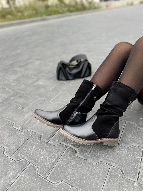 Vesna Напівчоботи жіночі VESNA чорні шкіра+замша натуральна зима 38р.39р.40р. (1258) Коломыя - изображение 3