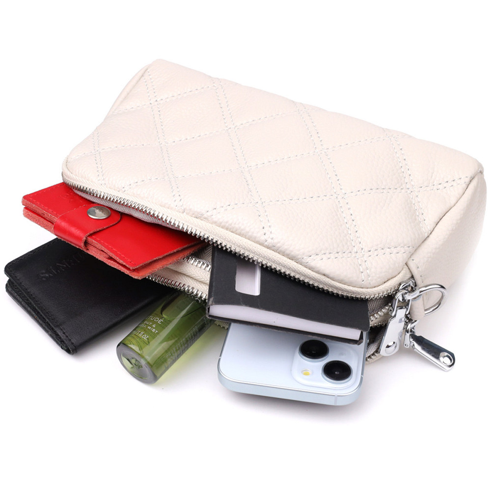 Модна жіноча сумка прошита ромбами з натуральної шкіри Vintage 22931 Білий Київ - фото 8